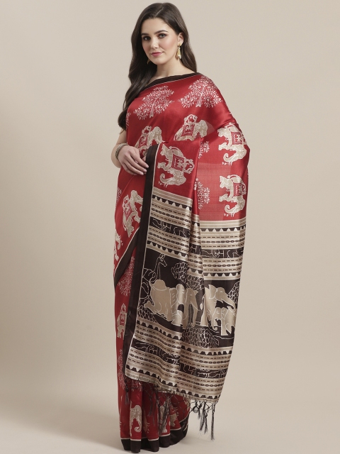 

7Rainbow Rust & Beige Digital Printed Mysore Silk Saree