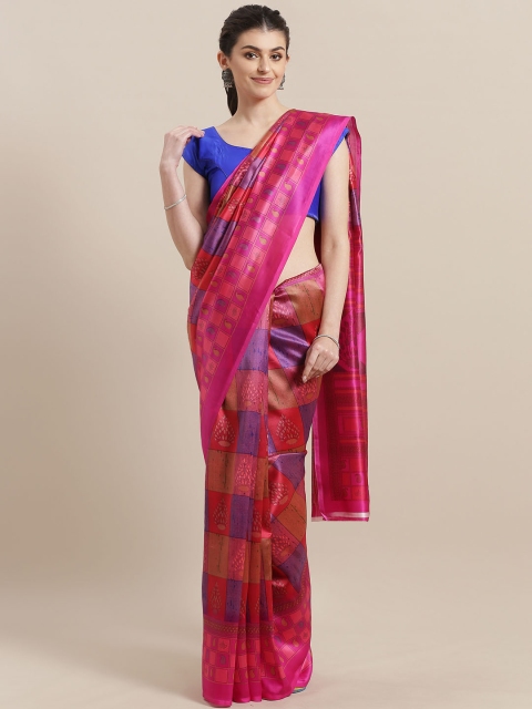 

7Rainbow Pink & Blue Checked Mysore Silk Saree