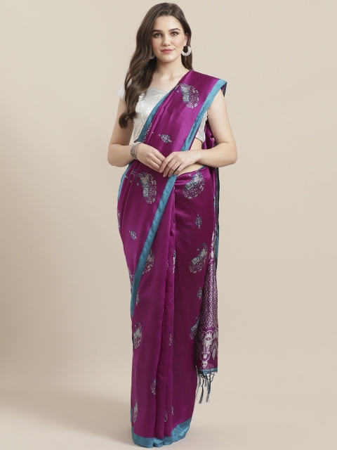 

7Rainbow Purple & Grey Digital Print Mysore Silk Saree