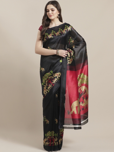 

7Rainbow Black & Beige Digital Print Mysore Silk Saree
