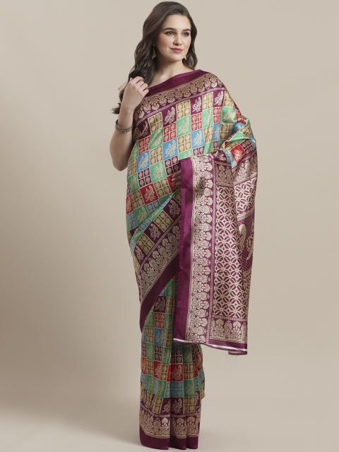 

7Rainbow Green & Blue Digital Printed Mysore Silk Saree