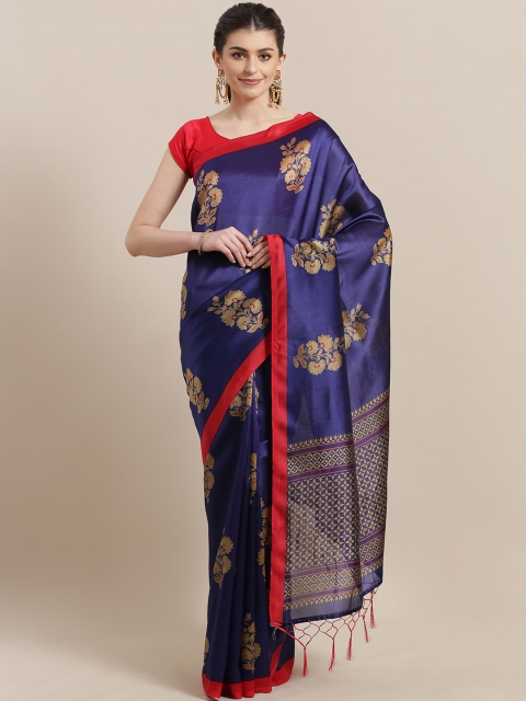 

7Rainbow Navy Blue & Beige Digital Printed Mysore Silk Saree