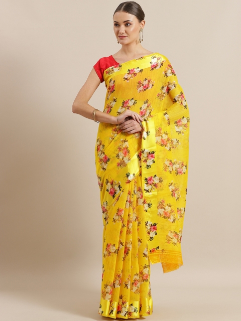 

Chhabra 555 Yellow & Pink Digital Print Bhagalpuri Saree