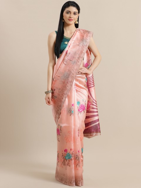 

Chhabra 555 Pink & Blue Printed Bhagalpuri Saree