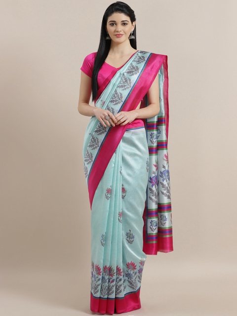 

Chhabra 555 Blue & Fuchsia Printed Bhagalpuri Saree