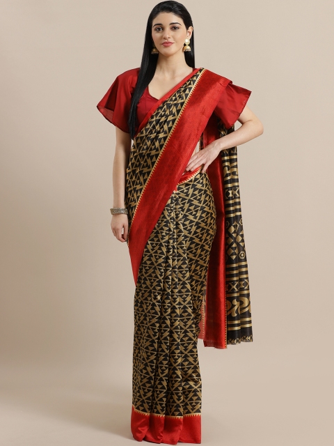 

Chhabra 555 Black & Red Silk Digital Print Bhagalpuri Saree