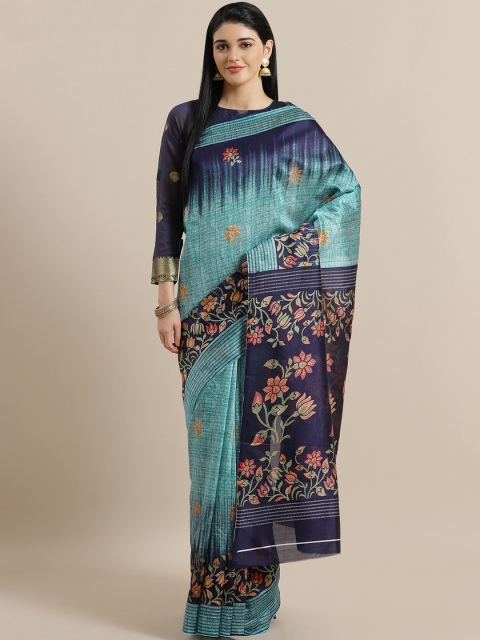 

Chhabra 555 Teal Blue & Navy Blue Printed Bhagalpuri Saree