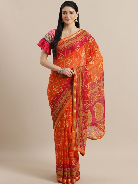 

Chhabra 555 Orange & Pink Printed Bandhani Saree