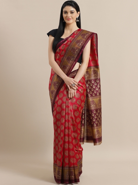 

Chhabra 555 Magenta & Beige Printed Bhagalpuri Saree