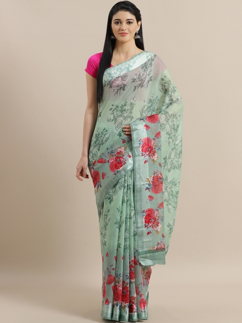 

Chhabra 555 Green & Pink Digital Printed Bhagalpuri Saree