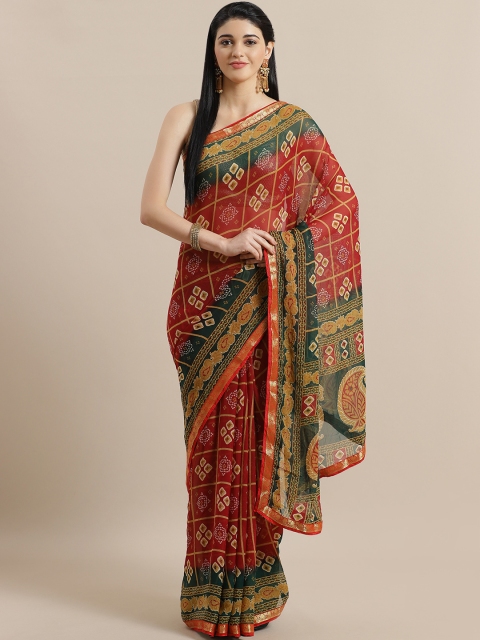 

Chhabra 555 Maroon & Green Printed Bandhani Saree