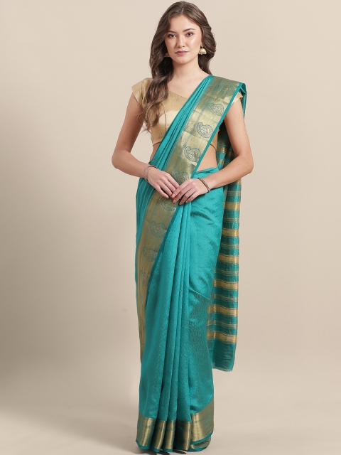 

Mitera Teal Blue & Golden Woven Design Saree
