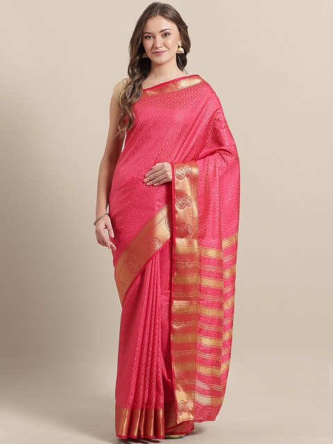 

Mitera Pink & Golden Silk Blend Woven Design Saree