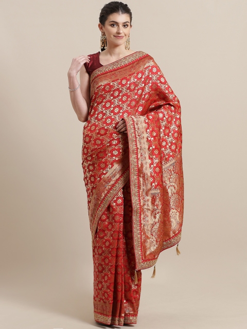 

Mitera Maroon & Golden Woven Design Saree