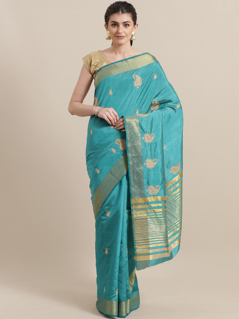 

Mitera Green & Beige Embroidered Tussar Saree