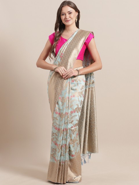 

Mitera Blue & Golden Woven Design Meena Jaal Dolla Saree