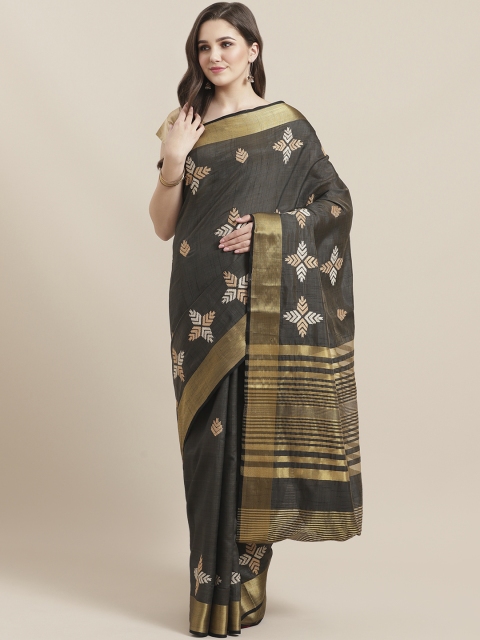 

Mitera Black & Beige Embroidered Tussar Saree