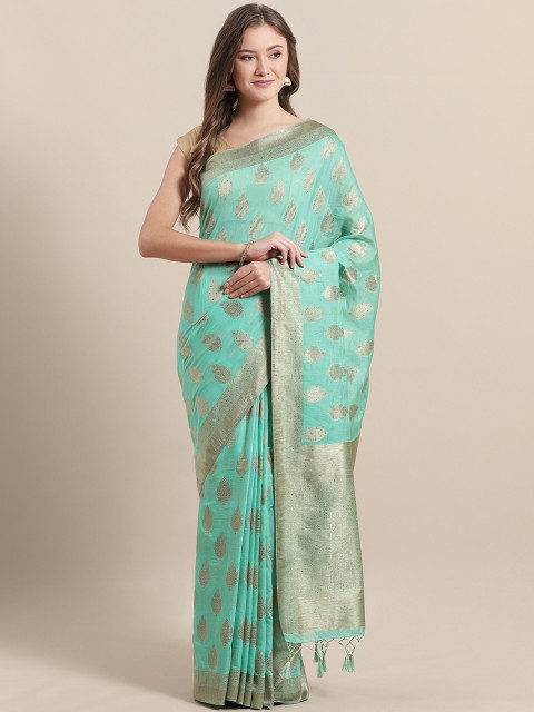 

Mitera Green & Golden Zari Woven Design Saree