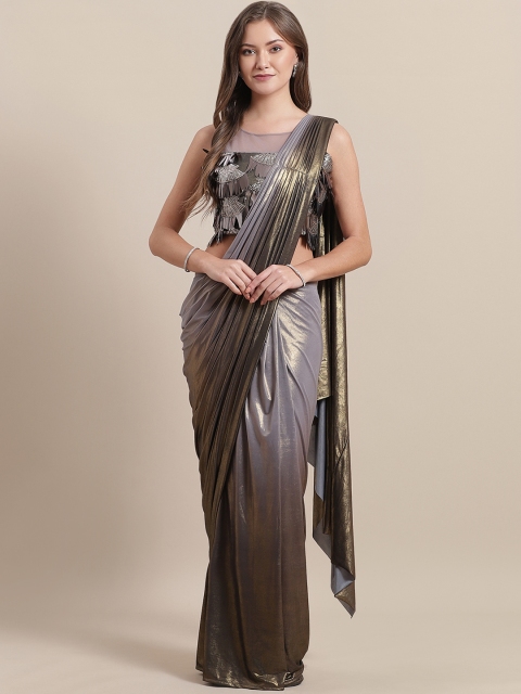 

Mitera Grey & Brown Dual Tone Shimmer Colourblocked Ready To Wear Saree