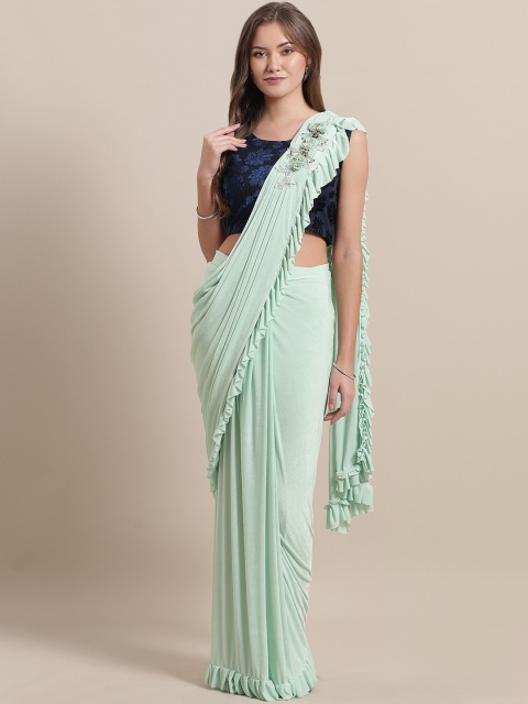

Mitera Green Solid Ruffle Ready To Wear Saree
