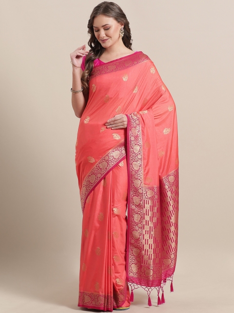 

Mitera Coral & Golden Zari Woven Design Saree