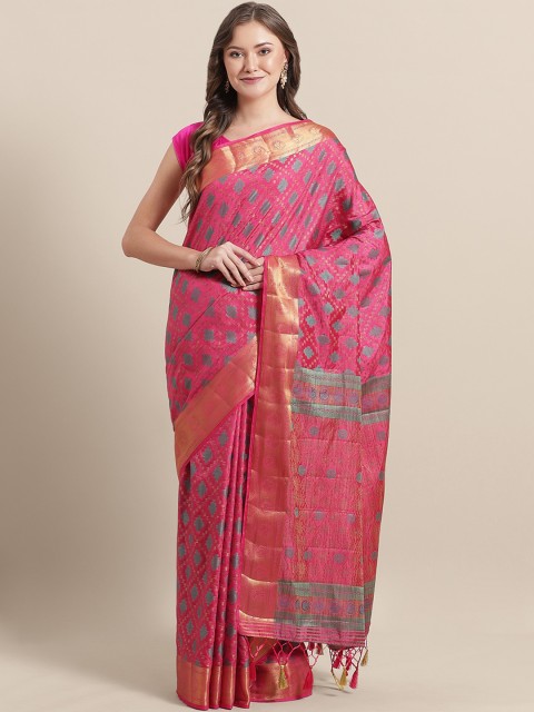 

Mitera Pink & Blue Patola Jaal Woven Design Banarasi Saree