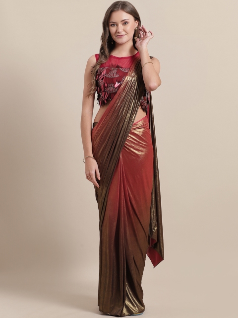 

Mitera Women Red and Golden Ready To Wear Dual-Toned Shimmer Saree