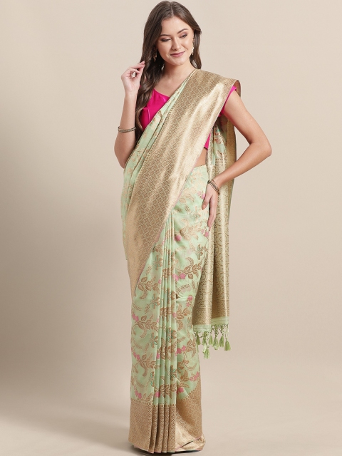 

Mitera Green & Golden Meena Jaal Woven Design Saree