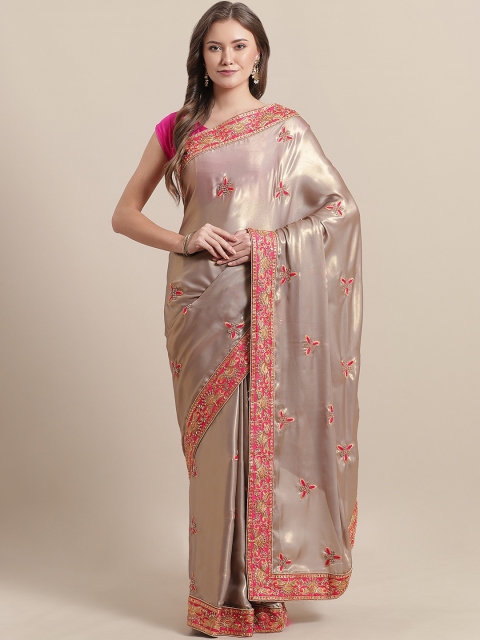 

Mitera Taupe & Pink Resham Work Embellished Saree