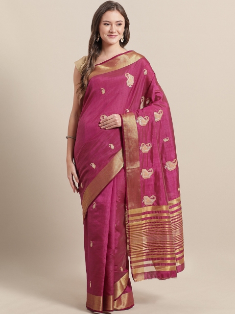 

Mitera Purple & Golden Woven-Design Tussar Saree