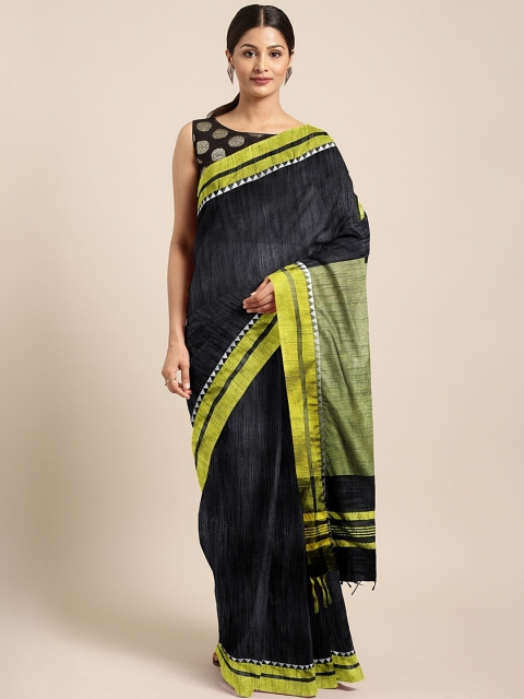 

aamna Black Linen Blend Solid Tussar Saree