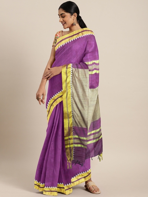 

aamna Purple Linen Blend Solid Tussar Saree