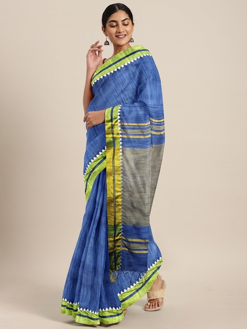 

aamna Blue Linen Blend Solid Tussar Saree