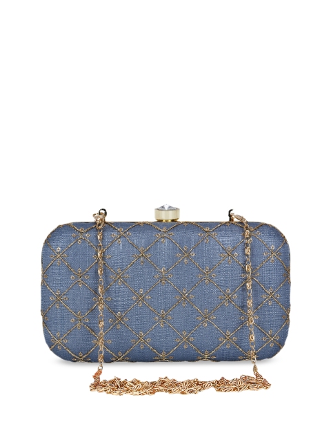 

Anekaant Grey & Gold-Toned Embroidered Clutch