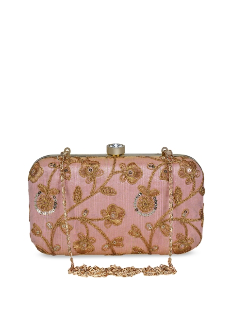 

Anekaant Peach-Coloured & Gold-Toned Embroidered Clutch