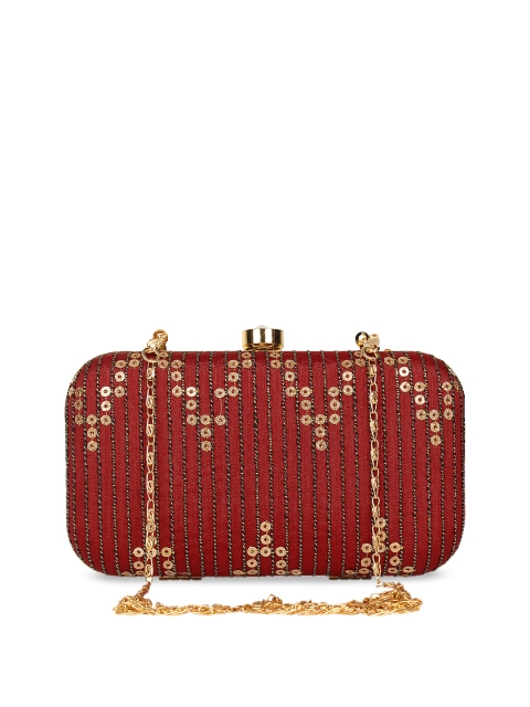 

Anekaant Maroon & Gold-Toned Textured Embellished Clutch