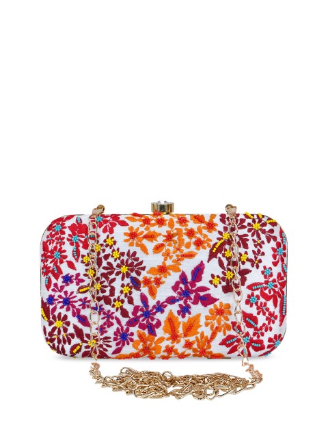 

Anekaant White & Orange Embroidered Embroidered Clutch
