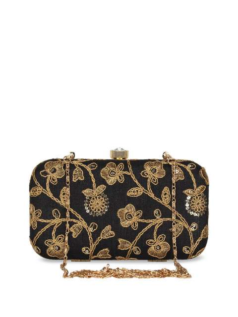 

Anekaant Black & Gold-Toned Embroidered Embroidered Clutch