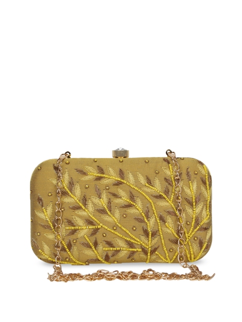 

Anekaant Mustard & Gold-Toned Embroidered Box Clutch