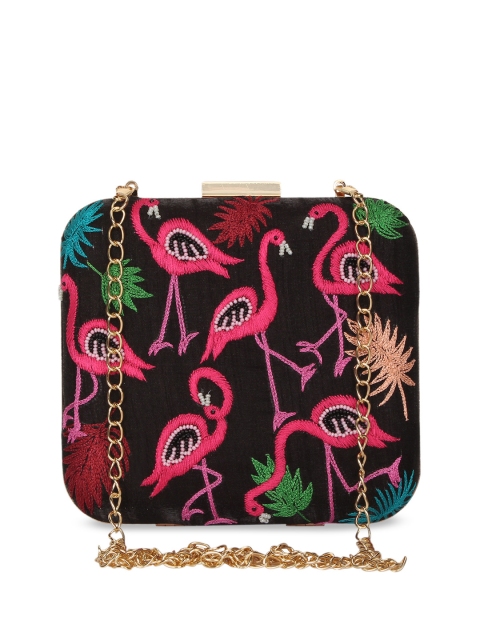 

Anekaant Black & Pink Embroidered Box Clutch