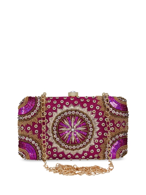 

Anekaant Magenta & Gold-Toned Sequin Embellished Box Clutch