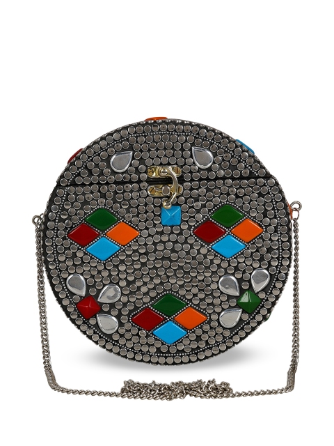 

Anekaant Silver-Toned Mosaic Embellished Metal Purse
