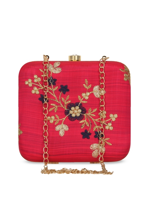 

Anekaant Fuchsia & Gold-Toned Embroidered Box Clutch