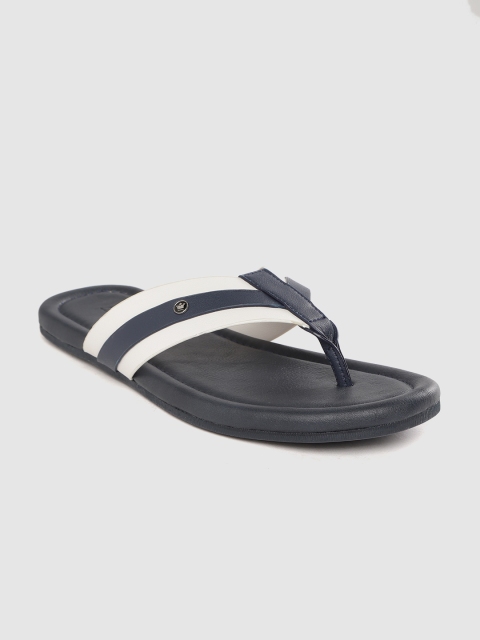 

Louis Philippe Men Navy Blue & White Striped Comfort Sandals