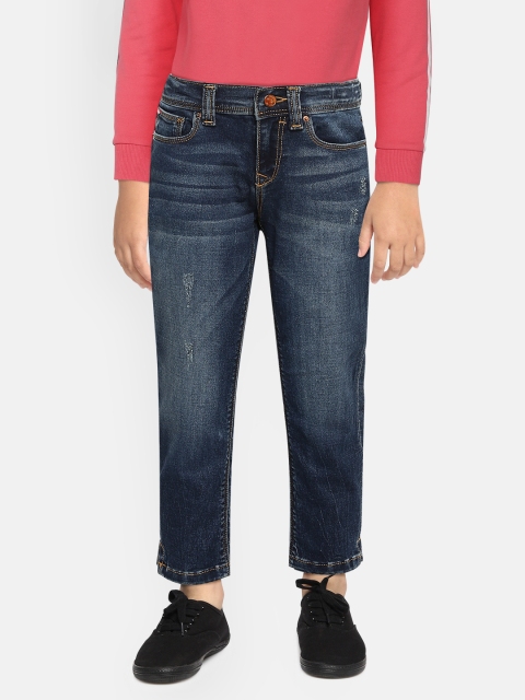 

Lee Cooper Girls Navy Blue Solid Slim Fit Mildly Distressed Heavy Fade Stretchable Jeans