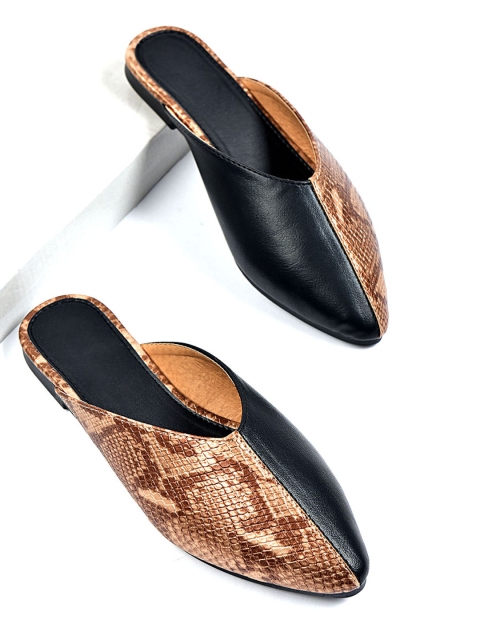

Street Style Store Women Brown & Black Snakeskin Textured Mules