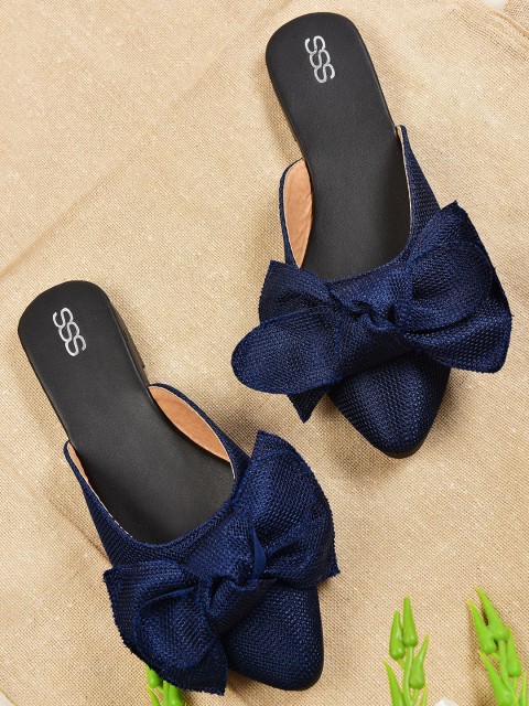 

Street Style Store Women Navy Blue Woven Design Mules