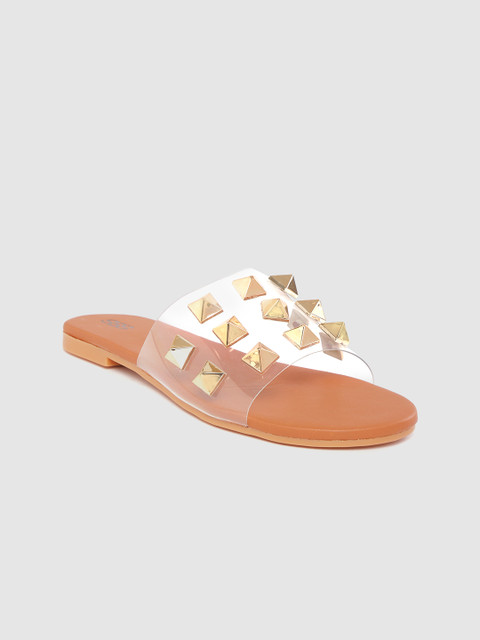 

Street Style Store Women Transparent & Gold-Toned Studded Open Toe Flats