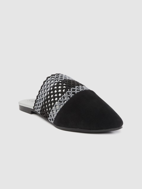 

Street Style Store Women Black & Grey Velvet Finish Solid Mules with Self Design Detail