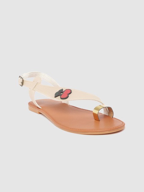 

Street Style Store Women Beige Solid One Toe Flats with Applique Detail